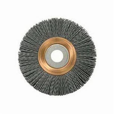 Nylox Wheel Brush, Heavy Duty Narrow Face, 4 in Brush Dia, 5/8 in Face W, 1/2 to 5/8 in Arbor Hole, Crimpe 31255